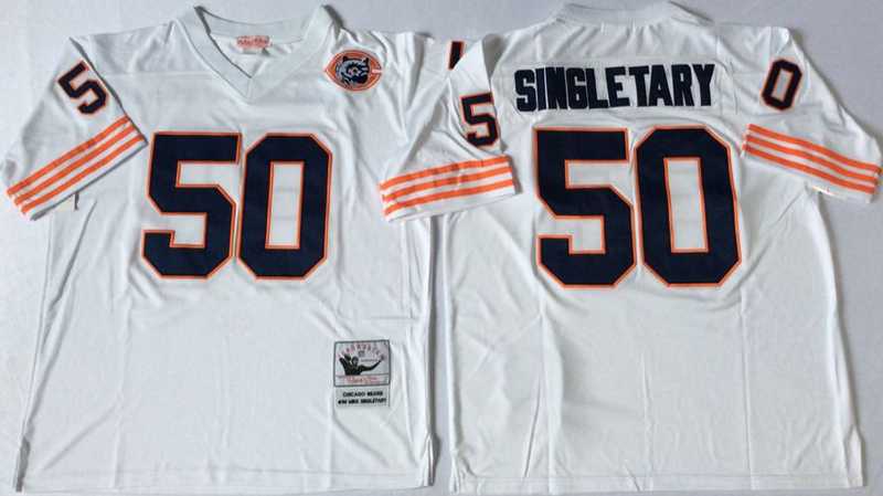 Bears 50 Mike Singletary White M&N Throwback Jersey